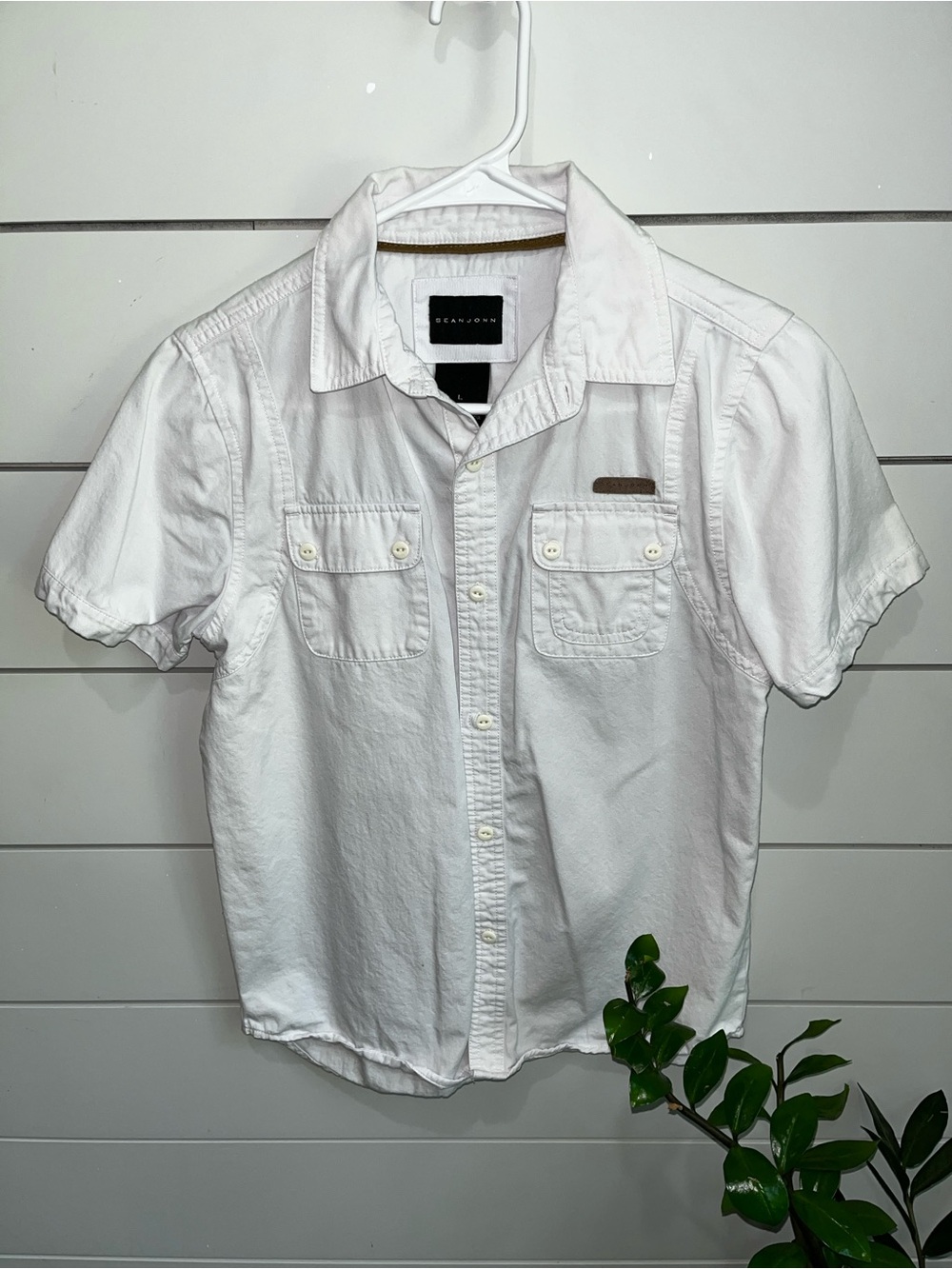 Boys Sean John White Short-Sleeve Casual Button-Down Shirt